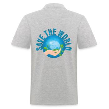 Save the World - Männer Poloshirt - Grau meliert - Hinten - Kai (181cm)