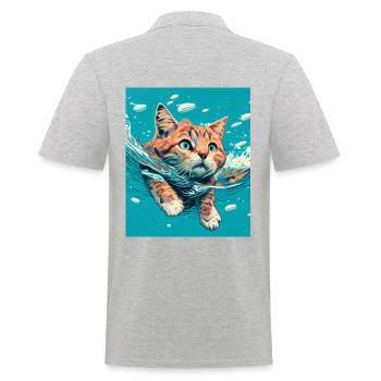 Rote Katze schwimmt im Wasser - Männer Poloshirt - Grau meliert - Hinten - Kai (181cm)