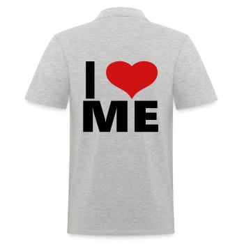 I LOVE ME Tasse Shirt lustige Sprüche - Männer Poloshirt - Grau meliert - Hinten - Kai (181cm)