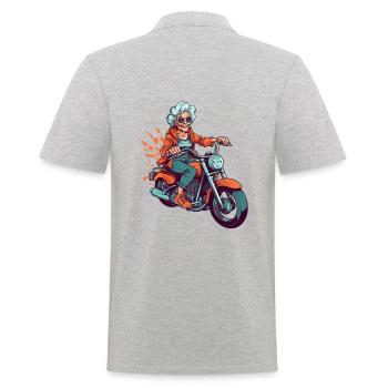 Cool vieille motard grand-mère - moto mamie - Polo Homme - gris chiné - Dos - Kai (181cm)