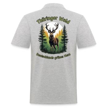 Thuringia-Germany's Green Heart Deer - Men's Polo Shirt - heather grey - Back - Kai (181cm)
