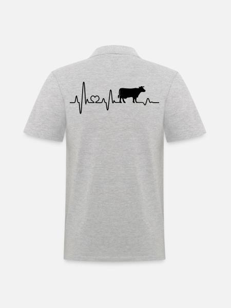 vache coeur battement de vache vache ferme vaches fermier boeuf - Polo Homme - gris chiné