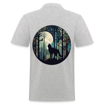 Katze im Wald mit Vollmond, Bäumen - Männer Poloshirt - Grau meliert - Hinten - Kai (181cm)