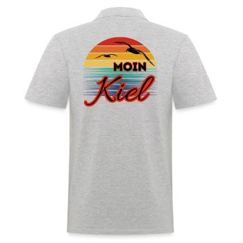 Moin Kiel mit Möwe im Retro Style - Männer Poloshirt - Grau meliert - Hinten - Kai (181cm)