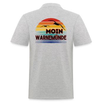 Moin Warnemünde mit Möwe im Retro Style - Männer Poloshirt - Grau meliert - Hinten - Kai (181cm)