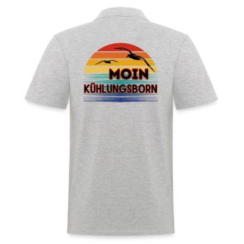 Moin Kühlungsborn mit Möwe im Retro Style - Männer Poloshirt - Grau meliert - Hinten - Kai (181cm)