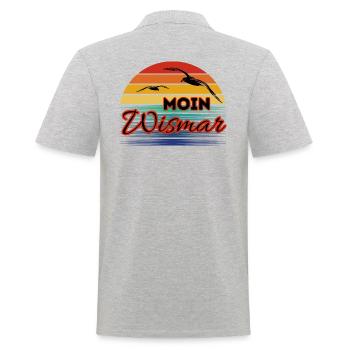 Moin Wismar mit Möwe im Retro Style - Männer Poloshirt - Grau meliert - Hinten - Kai (181cm)