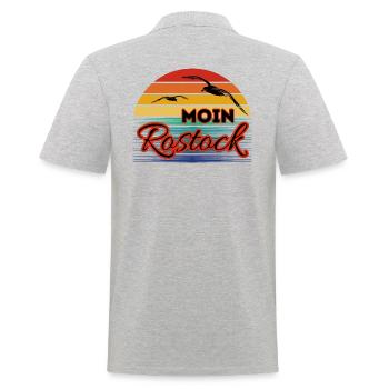 Moin Rostock with Seagull in Retro Style - Men's Polo Shirt - heather grey - Back - Kai (181cm)