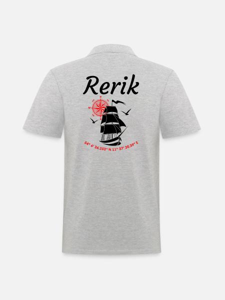 Rerik Segelschiff Kompassrose Ostsee - Männer Poloshirt - Grau meliert