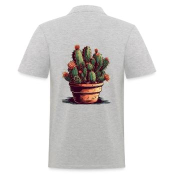 Petit cactus vert dans un pot de fleurs avec des fleurs - Polo Homme - gris chiné - Dos - Kai (181cm)
