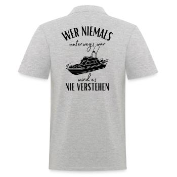 Wer niemals unterwegs war... Yacht & Boot Sprüche - Männer Poloshirt - Grau meliert - Hinten - Kai (181cm)
