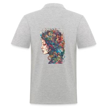 Surrealistisches Kunstwerk Aquarell - Männer Poloshirt - Grau meliert - Hinten - Kai (181cm)