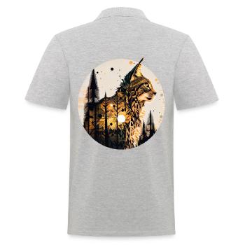 Luchs mit Mond im Wald mit Muster - Männer Poloshirt - Grau meliert - Hinten - Kai (181cm)
