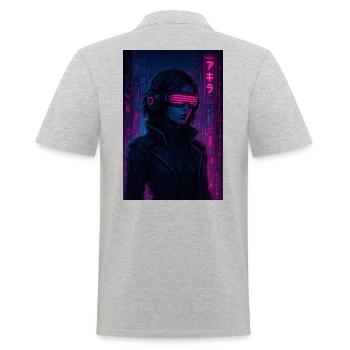 Cyberpunk Neon Pilot - Männer Poloshirt - Grau meliert - Hinten - Kai (181cm)
