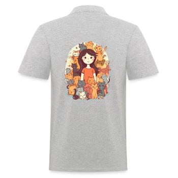Crazy Cat Lady - Frau mit vielen Katzen - Männer Poloshirt - Grau meliert - Hinten - Kai (181cm)