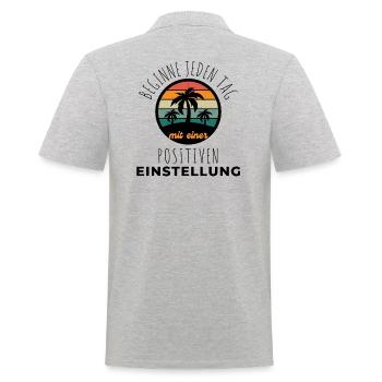 POSITIVE EINSTELLUNG MINDSET Motivation - Männer Poloshirt - Grau meliert - Hinten - Kai (181cm)