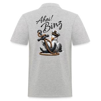 Ahoi Binz ! lustige Möwe mit Anker - Männer Poloshirt - Grau meliert - Hinten - Kai (181cm)