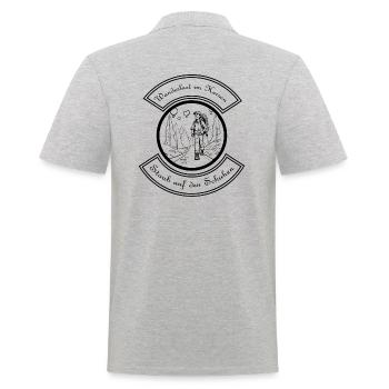 Wanderlust im Herzen, Staub auf den Schuhen - Männer Poloshirt - Grau meliert - Hinten - Kai (181cm)
