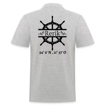 Rerik-Steuerrad, Anker und Koordinaten - Männer Poloshirt - Grau meliert - Hinten - Kai (181cm)
