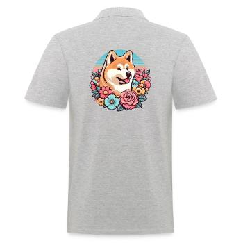 Akita Inu Retro Pastell Blumen - Männer Poloshirt - Grau meliert - Hinten - Kai (181cm)