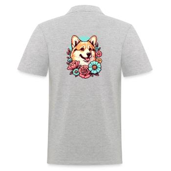 Welsh Corgi Pembroke Retro Pastell Blumen - Männer Poloshirt - Grau meliert - Hinten - Kai (181cm)