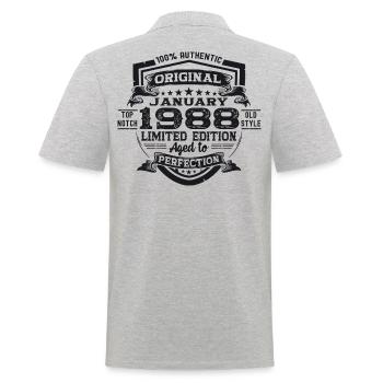 Né 1988 Janvier 35th anniversaire Homme cadeau - Polo Homme - gris chiné - Dos - Kai (181cm)