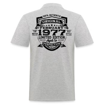 Février 1977 Cadeau d’anniversaire rétro - Polo Homme - gris chiné - Dos - Kai (181cm)