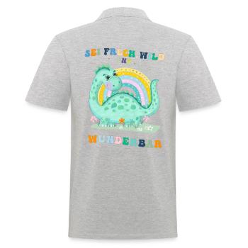 Dinosaurier. Sei frech, wild und wunderbar. - Männer Poloshirt - Grau meliert - Hinten - Kai (181cm)