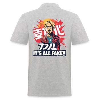 Manga Anime Fan Boy : Tout est faux - Polo Homme - gris chiné - Dos - Kai (181cm)