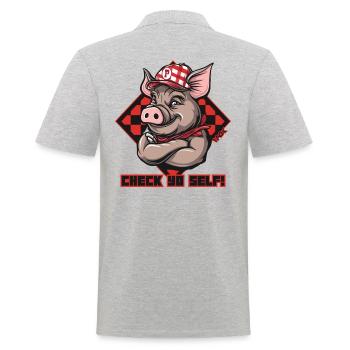 Check Yourself, Trucker Hat Pig - Men's Polo Shirt - heather grey - Back - Kai (181cm)
