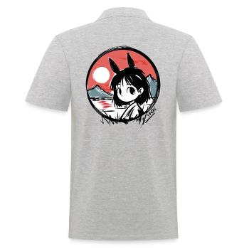 Japanese Red Sun: Girl Bunny - Men's Polo Shirt - heather grey - Back - Kai (181cm)