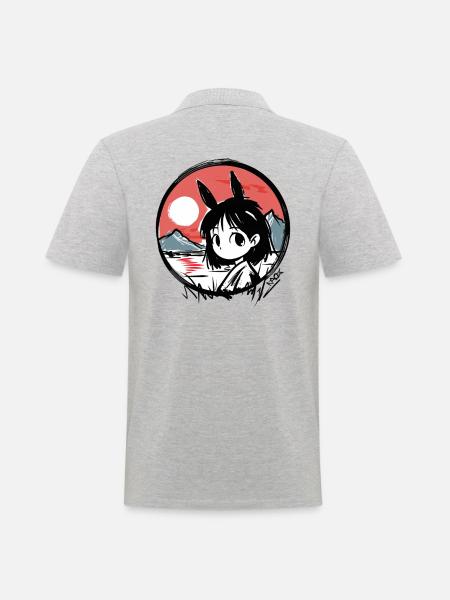 Japanese Red Sun: Girl Bunny - Men's Polo Shirt - heather grey