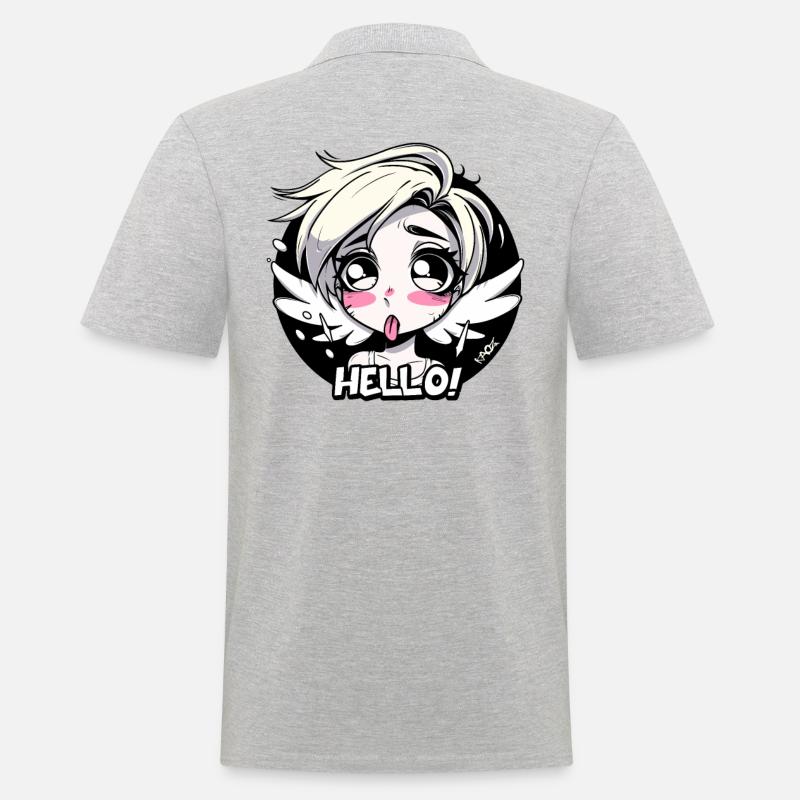 Mädchen-Engel sagt Hallo - Männer Poloshirt - Grau meliert