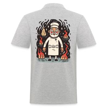 Der Bäcker aus der Höllen-Gute-Bäckerei - Männer Poloshirt - Grau meliert - Hinten - Kai (181cm)