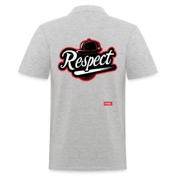 Parodie-Baseball Team: Respekt - Männer Poloshirt - Grau meliert - Hinten - Kai (181cm)