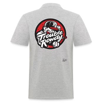 Lustige Sport-Parodie: Baseball-Team Trouble Rowdy - Männer Poloshirt - Grau meliert - Hinten - Kai (181cm)