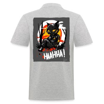 Hahaha, coole Katze sitzt im Baum - Männer Poloshirt - Grau meliert - Hinten - Kai (181cm)