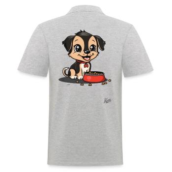 Petit chien avec bol de nourriture pour chien et os - Polo Homme - gris chiné - Dos - Kai (181cm)