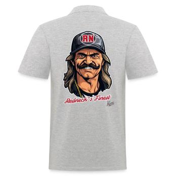 Trucker Bauer: Vokuhila und Schnurrbart, Beste - Männer Poloshirt - Grau meliert - Hinten - Kai (181cm)