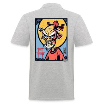 Angry Old Japanese Cartoon Grandpa Samurai - Men's Polo Shirt - heather grey - Back - Kai (181cm)