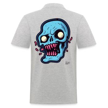 abstrakter blauer Totenkopf - Männer Poloshirt - Grau meliert - Hinten - Kai (181cm)