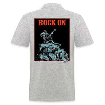 Music of Rock: On a Rock with Guitar - Men's Polo Shirt - heather grey - Back - Kai (181cm)