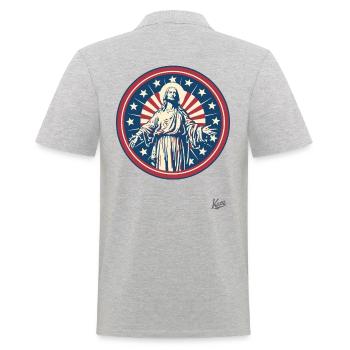 Patriotischer Amerikanischer Jesus - Männer Poloshirt - Grau meliert - Hinten - Kai (181cm)
