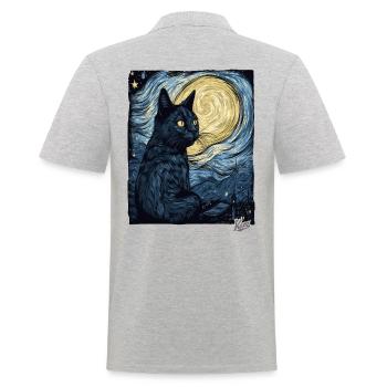 Nuit étoilée et chat noir - Polo Homme - gris chiné - Dos - Kai (181cm)