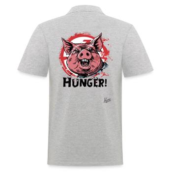 Fettes Schwein: Hunger! - Männer Poloshirt - Grau meliert - Hinten - Kai (181cm)