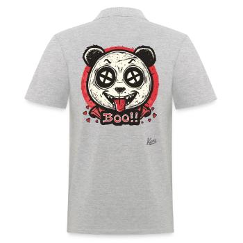Gruselig-süßer Panda sagt "Buh" - Männer Poloshirt - Grau meliert - Hinten - Kai (181cm)