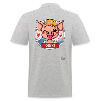 Cute little piggy: OINK! - Men's Polo Shirt - heather grey - Back - Kai (181cm)