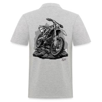 Dirt Bike Motocross: Staub, Schweiß und Kettenöl - Männer Poloshirt - Grau meliert - Hinten - Kai (181cm)