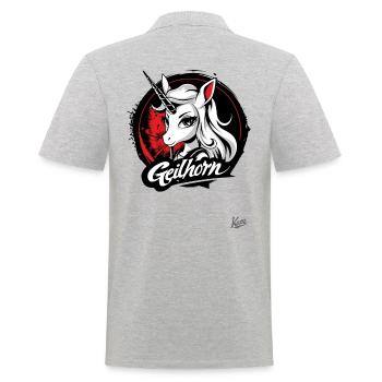 Geilhorn: Dieses Geile Einhorn-Pferd - Männer Poloshirt - Grau meliert - Hinten - Kai (181cm)