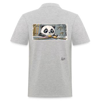 Cute panda motif: chopsticks and sushi - Men's Polo Shirt - heather grey - Back - Kai (181cm)
